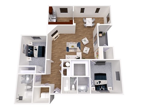 Floor plan for 2 beds, 2 baths